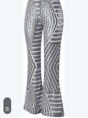 High-Rise Silver Geo Sequin Flare Pants